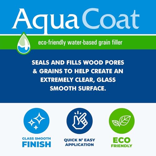 Aqua Coat NEW and Improved High Performance Eco-Friendly Water-Based Clear Wood Grain Filler Gel, Easily Sandable, Stainable, Paintable, Water Cleanup, Low Odor, Low VOC, Fast Drying, 128 oz - size: Gallon