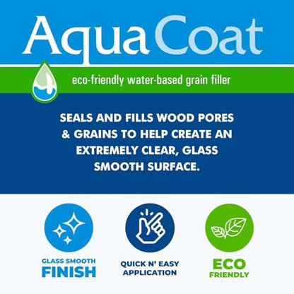 Aqua Coat NEW and Improved High Performance Eco-Friendly Water-Based Clear Wood Grain Filler Gel, Easily Sandable, Stainable, Paintable, Water Cleanup, Low Odor, Low VOC, Fast Drying, 128 oz - size: Gallon