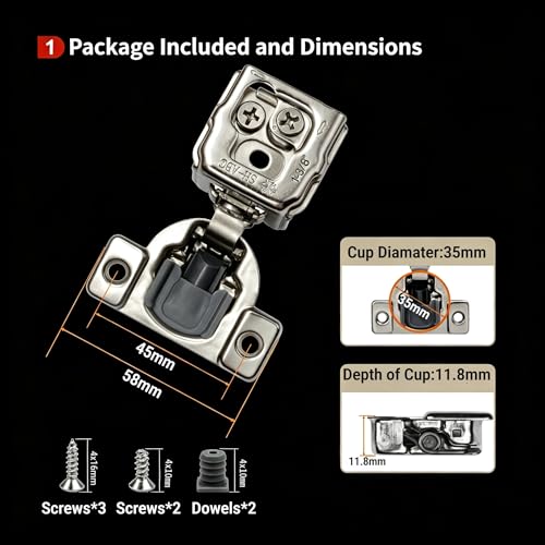 50 Pcs 1 3/8" Overlay Soft Close Cabinet Hinges 105° 3D Adjustable - size: 1-3/8"