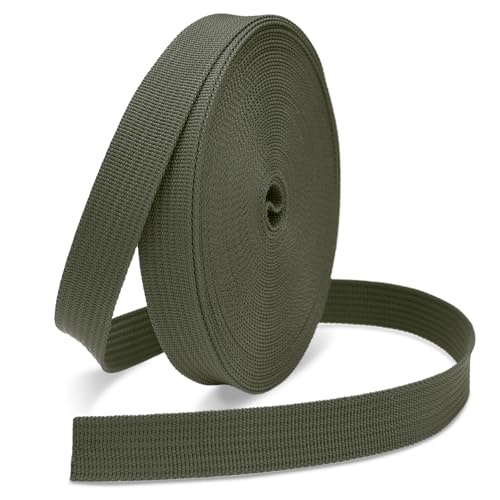 CooBigo 12 Yards Webbing 3/4" & 1" & 1.5" & 2" Polypropylene Webbing Strap 3/4 Inch 1 Inch 1.5 Inch 2 Inch Wide Webbing Strapping for Bags/Lawn Chair/Pool Solar Cover DIY Crafting - color: MilitaryGreen, size: 3/4"