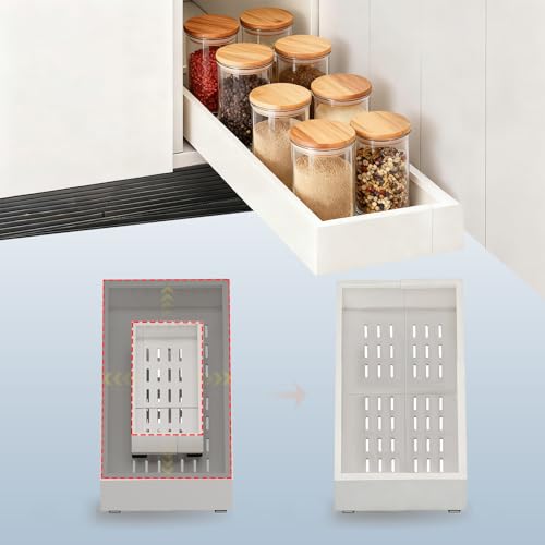 Fokyfok Pull out Cabinet Organizer,7"-11"W,17"-24"D,Expandable,Adhesive - color: White, size: (7"W-11"W)X(17"D-24"D)
