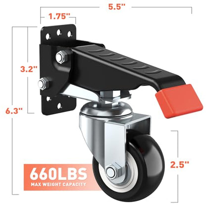 SPACEKEEPER Workbench Casters kit 660 Lbs- Retractable Casters, 4 Pack