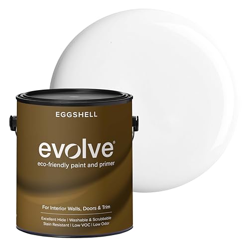 EVOLVE Interior Paint & Primer, Eggshell (Cloud White), 1 Gallon – One-Coat Coverage, Excellent Hide, Low VOC, Low Odor, Washable Paint for Walls, Doors & Trim - color: Cloud White, size: 128 Fl Oz (Pack of 1)