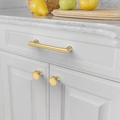 Amerdeco 10 Pack Brushed Gold Cabinet Knobs Single Hole Cabinet Pulls Diameter Round Drawer Knobs and Pulls for Bathroom Cabinets ZH0075 - color: Brushed Gold, size: Single Hole