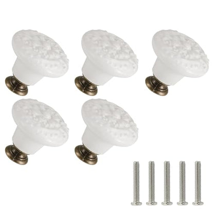 Ceramic Cabinet Knobs, Embossed Floral Design - White, 20pcs - color: White