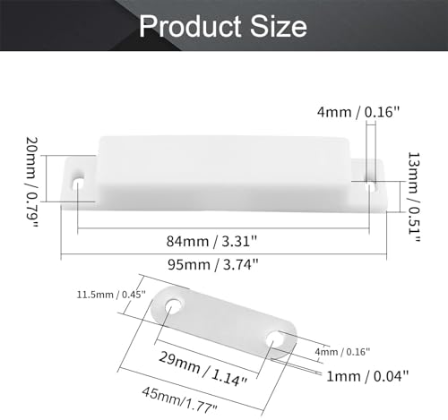 8Pcs Double Magnetic Door Catch for Cabinets, 3.74" Long Plastic Latches