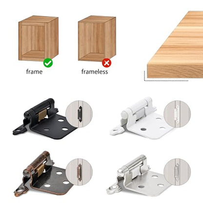50 Pack 25 Pairs 1/2" Overlay Cabinet Door Hinges - Oil Rubbed Bronze Self Closing Hinges - color: 1/2" Overlay Oil Rubbed Bronze, size: 50 Pack