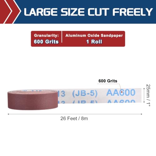 Sandpaper Roll 1Inch 26FT 600Grit Aluminum Oxide Emery Cloth Roll - size: 1 Inch x 25 Feet 600 Grits