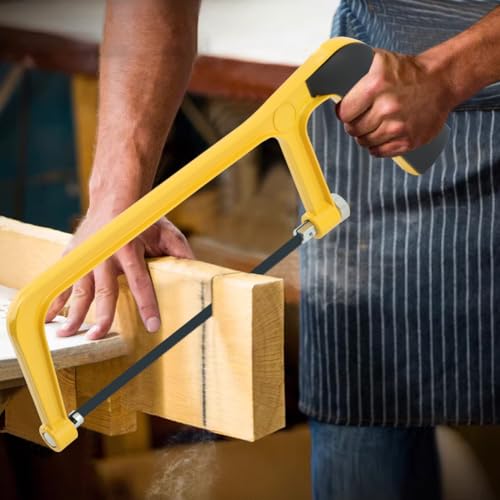 6'' Mini Hacksaw and Mitre Block Set, Compact Hand Operated Hack Saw with 2 Spare Blades, Aluminum Cutting Saw Hack Saws for Metal, Used to Cut Drywall, Wood, Metel, Plastic (Yellow) - color: Yellow