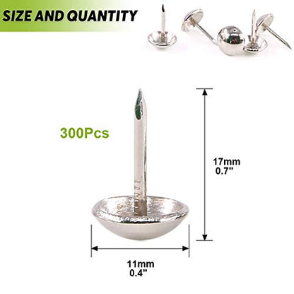 Keadic 300Pcs 7/16" (11mm) Antique Upholstery Tacks Furniture Nails Pins Kit for Upholstered Furniture Cork Board or DIY Projects - Silver - size: 7/16" - Silver - 300pcs