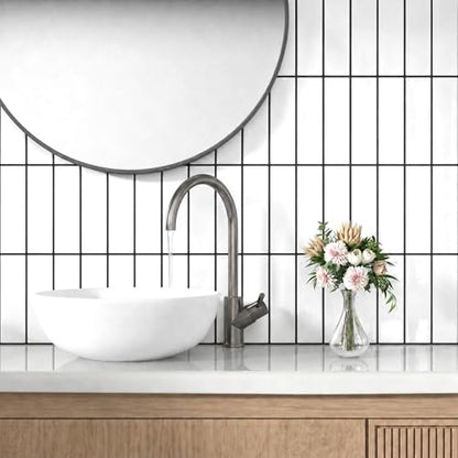 Peel and Stick Backsplash Tile for Kitchen, 10 Sheets, 11.42''x9'' - color: White With Black Grout