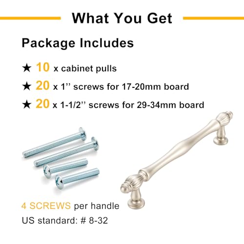 6-1/4 Inch Brushed Nickel Cabinet Pulls Drawer Handle 10 Pack 2510 - color: Brushed Nickel, size: 6-1/4 In Hole Distance