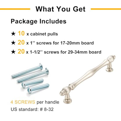 6-1/4 Inch Brushed Nickel Cabinet Pulls Drawer Handle 10 Pack 2510 - color: Brushed Nickel, size: 6-1/4 In Hole Distance