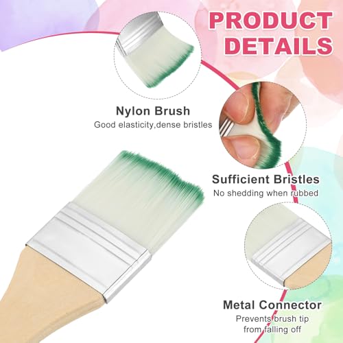 PATIKIL 6Pcs Wooden Paint Brush Set, 5.9" Nylon Bristle Flat Brushes #6 - color: Green/White, size: #6