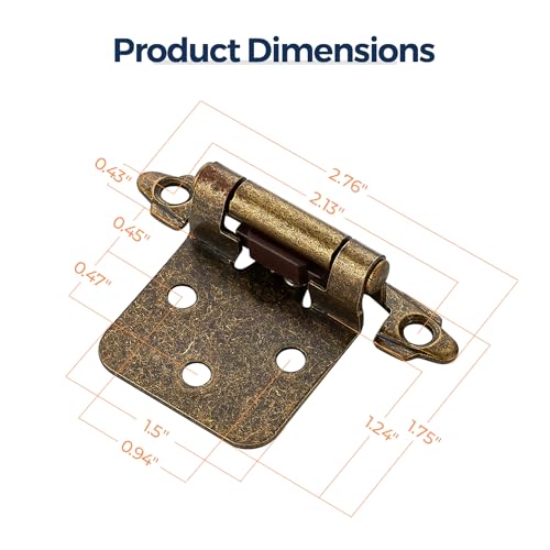 Antique Brass Cabinet Hinges, 1/2 Inch Overlay, 4 Pack(2 Pairs) - color: Antique Brass