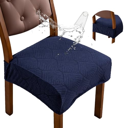 Waterproof Stretch Chair Seat Covers, Set of 6 Navy Blue - color: Navy Blue, size: 16-20in-Rear-covered