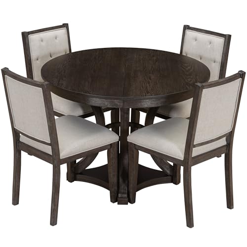 Dining Chair and Extendable Table Set, 5-Piece, Espresso Wood - color: Espresso