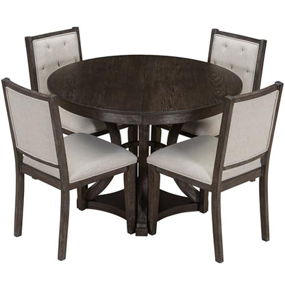 Dining Chair and Extendable Table Set, 5-Piece, Espresso Wood - color: Espresso