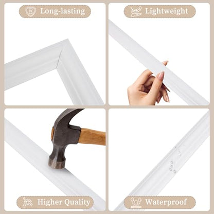 JBER Peel and Stick Wall Molding Kit, 6 Pre-Cut Wainscoting Panels - color: White-3 Pack-A, size: 78 x 24 in+78 x 48 in