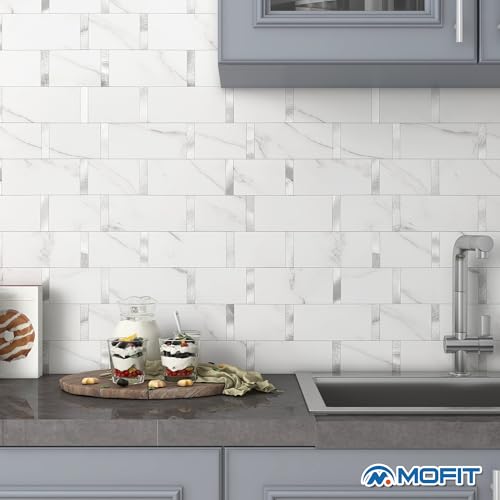Subway Backsplash Peel and Stick Backsplash Tile White Silver 5pcs - color: White Silver, size: 5sheets