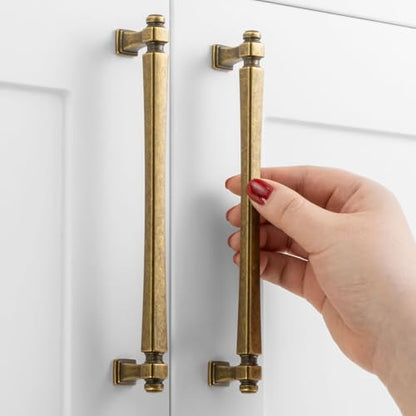 6-1/4 Inch Antique Brass Cabinet Pulls 10 Pack French Style P2501 - color: Antique Brass, size: 6-1/4 Inch Hole Centers