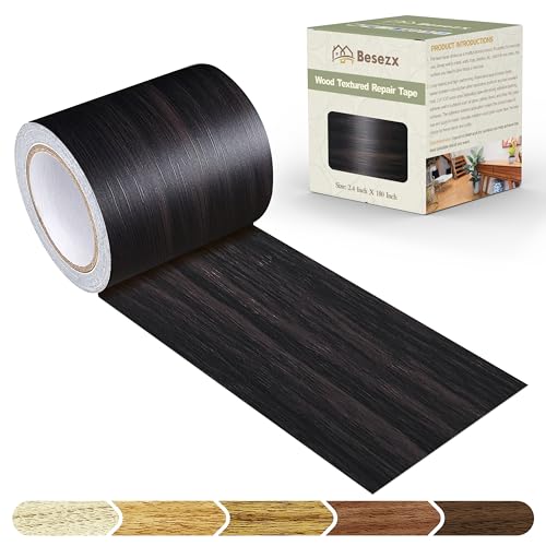 Besezx Wood Grain Repair Tape, 2.4" X15', Self Adhesive Wood Grain Repair Patch for Tables, Chairs, DIY,Baseboards, Doors, Windows, Floors and Furniture Renovation.（Black Brown） - color: Black Brown, size: 2.4" X15'
