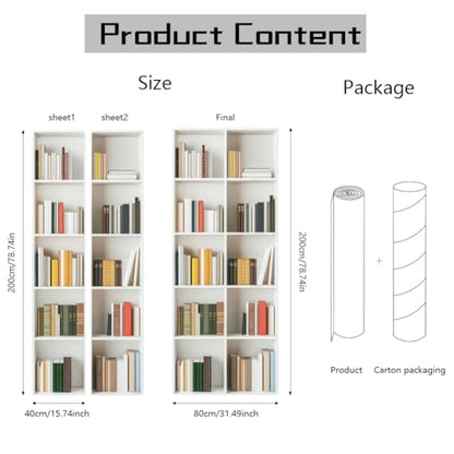 arricraft 2 Sheets Self-Adhesive Door Sticker, 80cmx200cm/31.5x78.7inch White Bookcase Bookshelf Door Murals Stickers PVC Removable Wallpaper Decoration for Bedrooms Living Room - style: White Bookcase Bookshelf