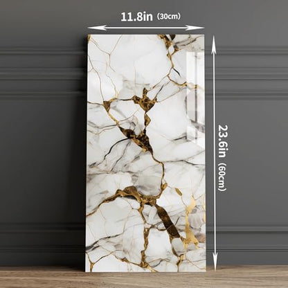 Haimin 3D Wall Panels Peel and Stick Marble Tile Look 10 Pack Waterproof - color: Gilded White