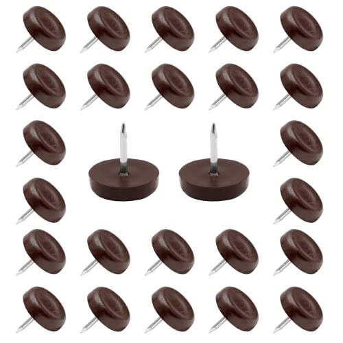 Waziaqoc 60PCS Nylon Furniture Sliders, Brown, 17.5mm x 5mm, Round