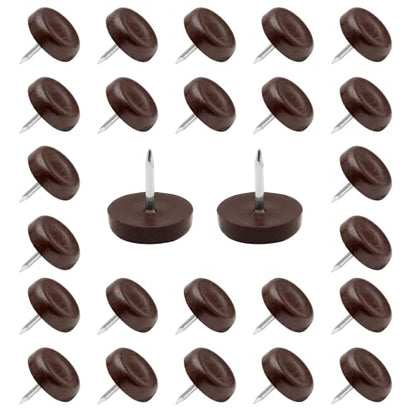 Waziaqoc 60PCS Nylon Furniture Sliders, Brown, 17.5mm x 5mm, Round