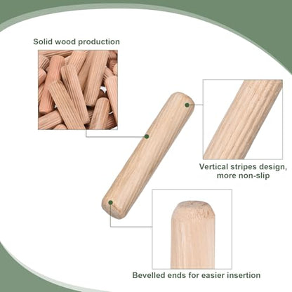 uxcell 60 Pcs Wooden Dowel Pins 12x60mm(0.47x2.36) Fluted Beveled Ends Wood Dowel Pegs Dried Hardwood for Woodworking Furniture Shelf - size: 12x60mm