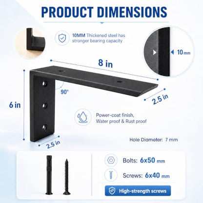 WINKER Countertop Support Bracket 3 Pack Heavy Duty 3/8" Thick Hidden L Shelf Bracket 8" x 6" x 2.5" Metal Corbels for Quartz/Granite/Wood/Concrete/Laminate Countertops, Black - size: 8″x6″x2.5″-3/8" thick, style: Black-3Pack