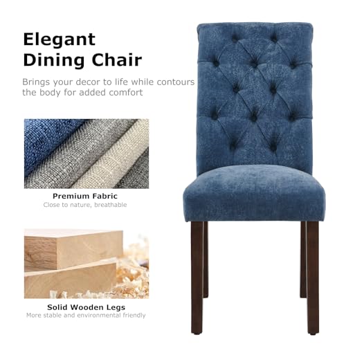 COLAMY Button Tufted Dining Chairs Set of 4, Parsons Upholstered Fabric Dining Room Chairs Kitchen Chairs with Wood Legs and Padded Seat, Blue - color: Blue, size: set of 4