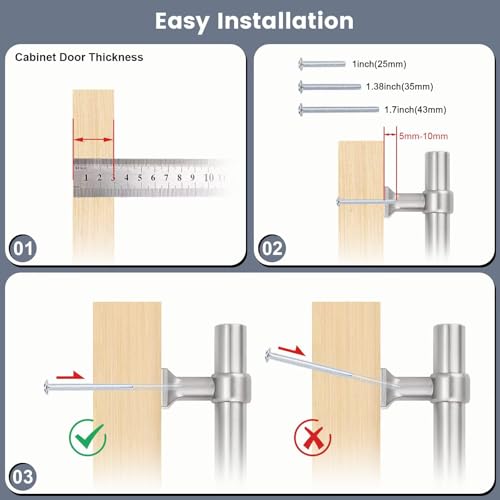 Brushed Nickel Cabinet Pulls 2.5 Inch Hole Centers T Bar 10 Pack - color: Brushed Nickel, size: Hole Centers: 2.5inch