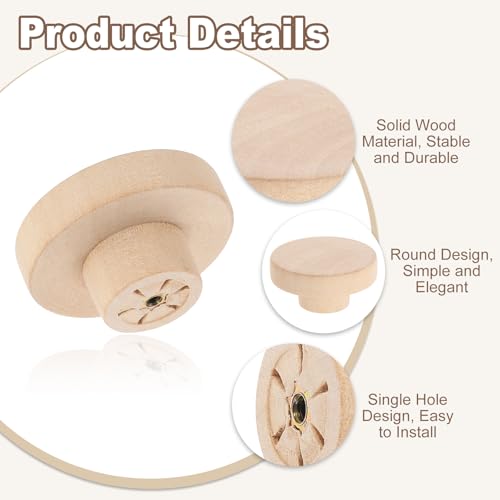 uxcell 6Pcs Round Wood Drawer Knob, 2" Diameter Flat Round Dresser Knobs Wooden Knobs with Screws for Furniture Drawer Dresser Wardrobe Cupboard - size: 2 Inch