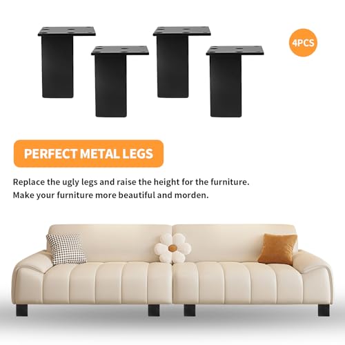 Saim Metal Furniture Legs, Square Metal Cabinet Support Foot for Sofa, Cabinet, Bookshelf, Bed and Table - 4Pcs 3inch Black - size: 3 Inch