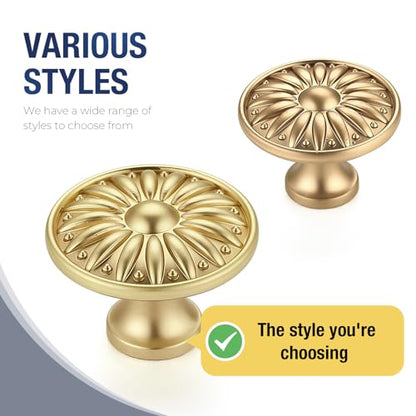 Brushed Gold Cabinet Knobs Rosette Drawer Knobs 1-1/4 Inch 10 Pack - color: Brushed Gold