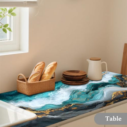 Nuxovilar Teal Gold Marble Vein Wallpaper Peel Stick 15.75x118.11 - color: YVC03579-A, size: 15.7" x 118.1"