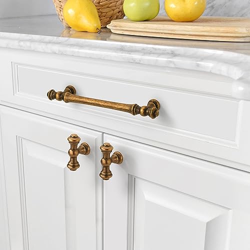 Amerdeco 10 Pack Antique Brass Kitchen Cabinet Knobs 2.1 Inch(53mm) Single Hole Cabinet Handles Dresser Knobs Drawer Knobs and Pulls for Bathroom Cabinets - color: Antique Brass, size: Knobs