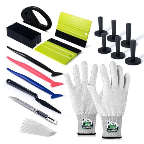 FOSHIO Vinyl Magnets Window Tint Kit, 6PCS Car Wrap Magnets & Vinyl Wrap Gloves, Felt Squeegee and Felt Tape, Utility Knife Set Wrapping Paper Cutter, Micro Squeegee Corner Squeegee Window Tint Tools