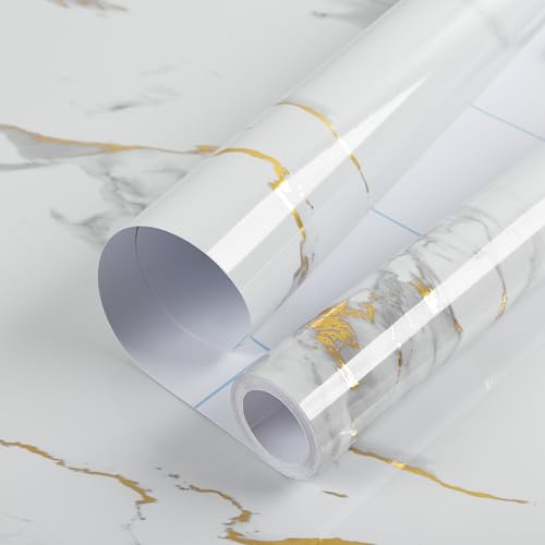 Marble Contact Paper Gold Peel and Stick Wallpaper for Kitchen Countertop - color: Gold/White, size: 11.8" x 78.7"