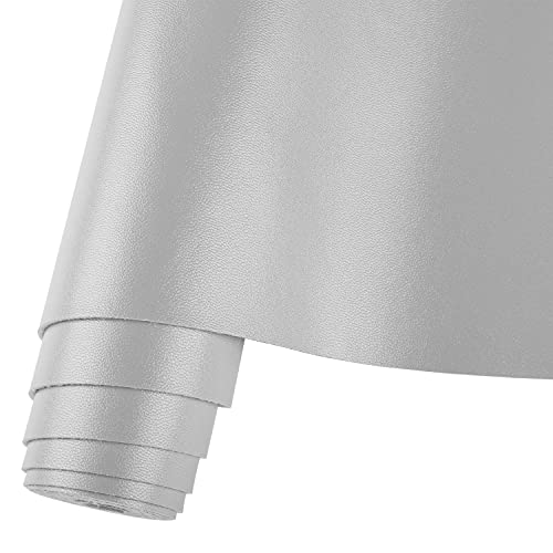 HGUAN Smooth Solid Color Silver Faux Leather 12"X53"(30cmX135cm),Faux Leather Sheets Roll Very Suitable for Making Crafts, Leather Earrings, Bows,Sewing (Silver) - color: Silver