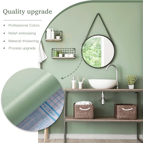 Dimoon 17.7''x236'' Peel and Stick Wallpaper Light Green Contact Paper for New Environmentally Friendly Materials Thickening Upgrade Embossed Renter Friendly Wall Paper Vinyl Countertop Bedroom - color: Light Green, size: 17.7" x 236"
