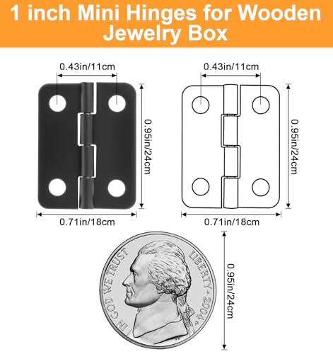 50 Sets Small Hinges for Crafts, 1In Stainless Steel Mini Hinges for Wooden Box Hinge for Jewelry Box, Miniature Folding Butt Hinge Hardware Ideal for DIY Crafts, Small Jewelry Cabinets Making, Black