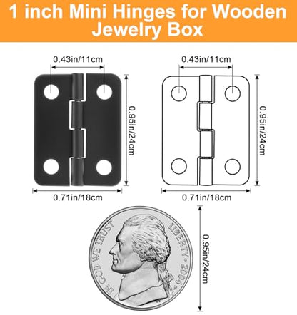 50 Sets Small Hinges for Crafts, 1In Stainless Steel Mini Hinges for Wooden Box Hinge for Jewelry Box, Miniature Folding Butt Hinge Hardware Ideal for DIY Crafts, Small Jewelry Cabinets Making, Black