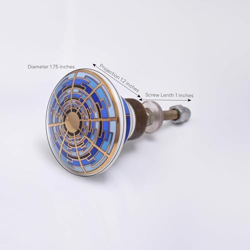 Indian Shelf 6 Pieces Handmade Drawer Knobs for Dresser Cabinet Pulls - color: Blue and Golden, size: 6 Knobs