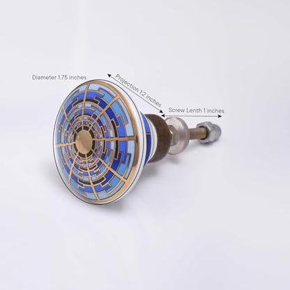 Indian Shelf 18 Pack Handmade Drawer Knobs for Dresser Cabinet Pulls - color: Blue and Golden, size: 18 Knobs