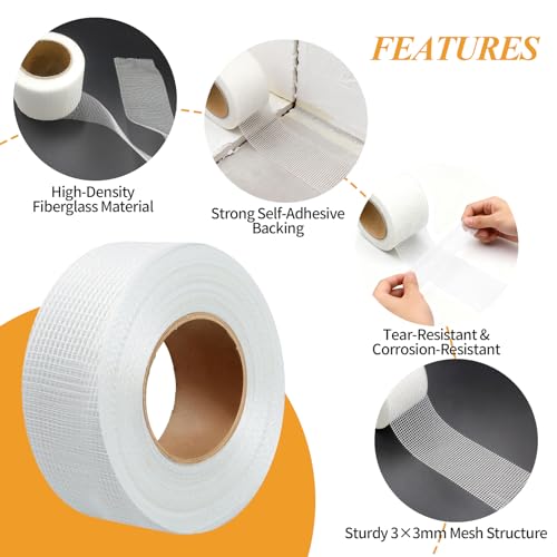 Drywall Joint Tape, 2 Inch x 164 Ft Self Adhesive Drywall Tape, Wall Patch Repair Roll, Fiberglass Mesh Tape for Drywall Repair, Wall Cracks and Ceiling Gaps - style: 2 Inch x 164 Ft