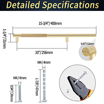 16" Length Knurled Cabinet Pulls 12 Pack - 10" Hole to Hole, Golden - color: Gold, size: 256mm | 10 inch C/C