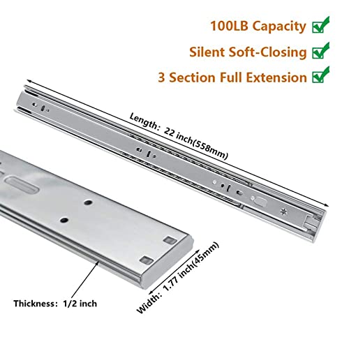 LONTAN 2 Pair Soft Close Drawer Slides 22 Inch Cabinet Drawer Slides & 2 Pair Metal Rear Mounting Brackets for Face Frame Cabinets